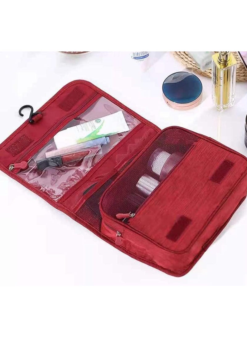 Travel Cosmetic Bag Folding Hanging Toiletry Wash Organizer Pouch - Red - Image 4