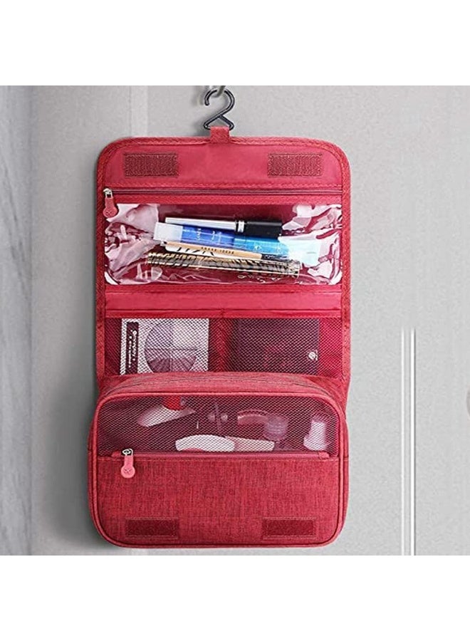 Travel Cosmetic Bag Folding Hanging Toiletry Wash Organizer Pouch - Red - Image 5