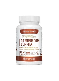 SMNutrition 10 Mushroom Complex Supplement | 1300+ MG Blend | Immune & Adaptogen Support from Lions Mane, Turkey Tail, Cordyceps, Reishi, Shiitake, Maitake, Chaga & White Button Mushroom Extracts | 90 Capsules  - Image 1