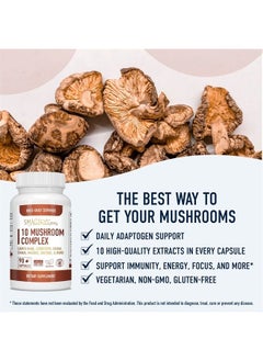 SMNutrition 10 Mushroom Complex Supplement | 1300+ MG Blend | Immune & Adaptogen Support from Lions Mane, Turkey Tail, Cordyceps, Reishi, Shiitake, Maitake, Chaga & White Button Mushroom Extracts | 90 Capsules  - Image 2