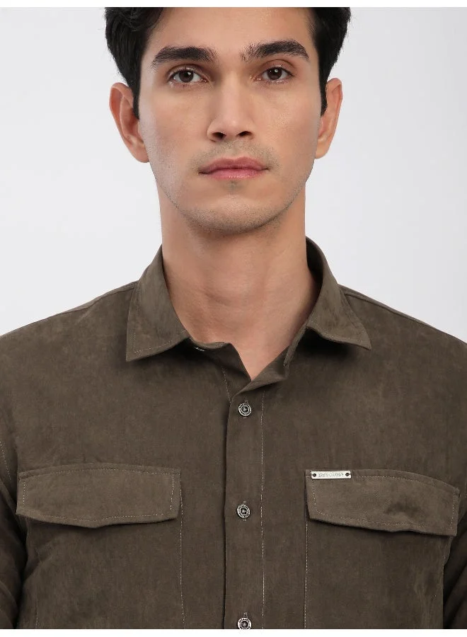 بيونغ قميص سويدي بني بجيبين