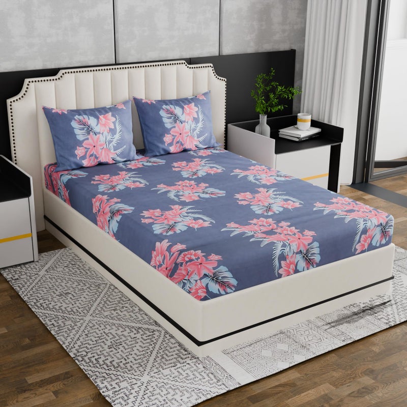 Nivasam Cotton Feel Glace Cotton Elastic Fitted Printed King Size Double Bed Bedsheet with 2 Pillow Cover(72"x78") 300-350 threadcount (Design5) - Image 1