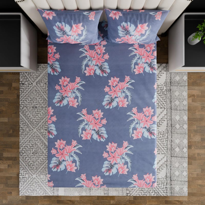 Nivasam Cotton Feel Glace Cotton Elastic Fitted Printed King Size Double Bed Bedsheet with 2 Pillow Cover(72"x78") 300-350 threadcount (Design5) - Image 2