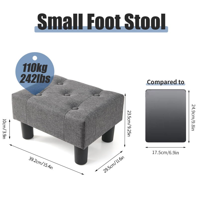 BRIAN & DANY Small Foot Stool, Linen Foot Stools with Legs, Stable Small Footstool for Living Room, Grey - Image 2