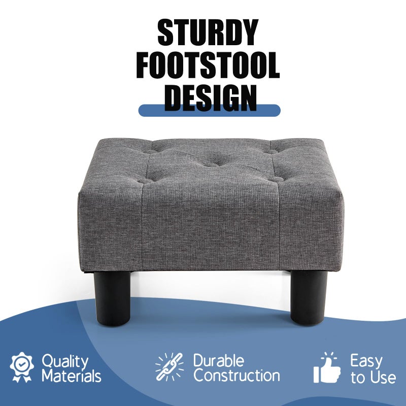 BRIAN & DANY Small Foot Stool, Linen Foot Stools with Legs, Stable Small Footstool for Living Room, Grey - Image 3