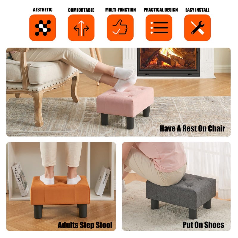 BRIAN & DANY Small Foot Stool, Linen Foot Stools with Legs, Stable Small Footstool for Living Room, Grey - Image 5