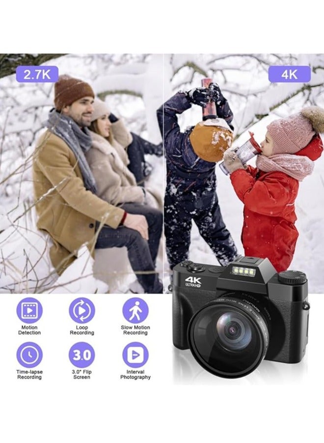 Camcorder 4K Digital Camera 48MP Camcorder Vlog Camera 60FPS Autofocus 16x Zoom Camera Camera Multi-Camera Recording Camera (Wide Angle Lens WIFI) - Image 3