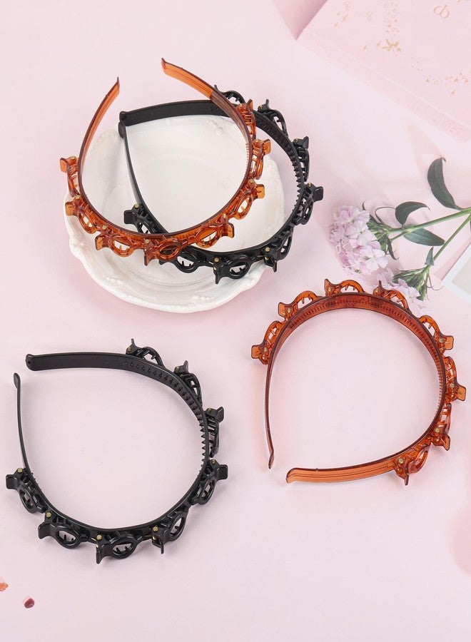 acDesign 4 Pcs Headband with Clips, Professional Weave Bangs Hairstyle Hairpin Headband, Clip Headbands for Women (2Black and 2Red) - Image 5