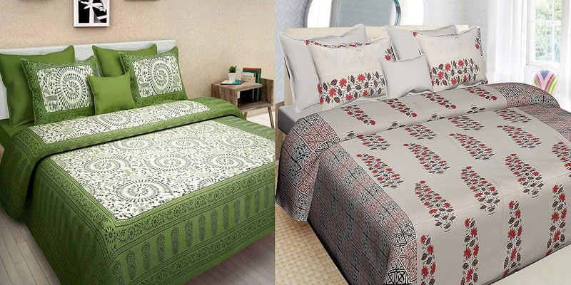BedZone 100 Cotton Rajasthani Jaipuri King Size bedsheets Combo Double Bed Set 2 Double Bedsheet with 4 Pillow Cover Multi03 - Image 1