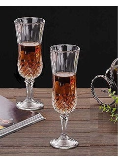 PAPITA PAPITA Stylish Crystal Champagne Glass Vintage Diamond Cut Design Long Champagne Wine Glass with Elegant Flutes StemClear 155ML 3PCS  - Image 1
