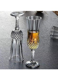 PAPITA PAPITA Stylish Crystal Champagne Glass Vintage Diamond Cut Design Long Champagne Wine Glass with Elegant Flutes StemClear 155ML 3PCS  - Image 3