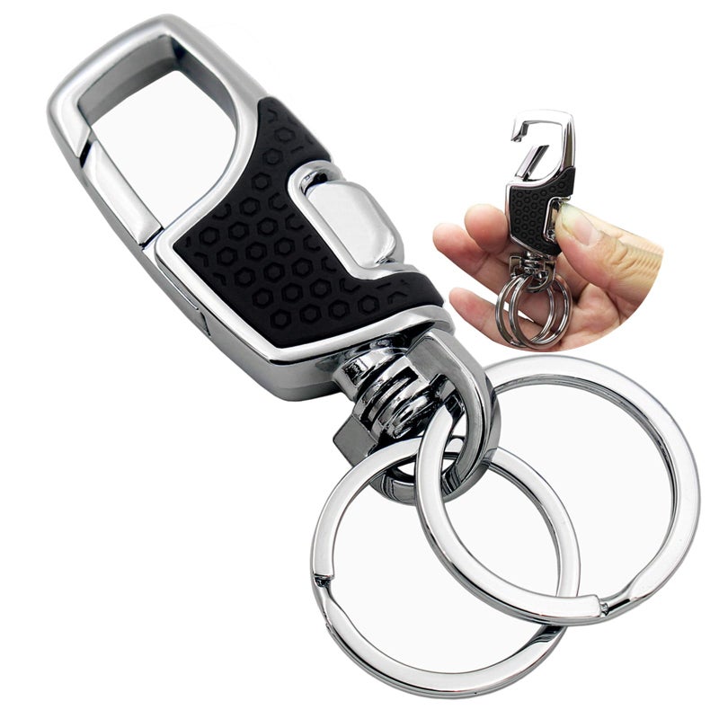 Lancher Key Chain with 2 Extra Key Rings and Gift Box Heavy Duty Car Keychain for Men and Women Black - Image 3