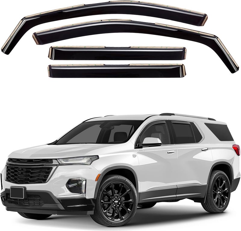 GrandWheel Co Smoke Tinted In-Channel Side Window Vent Visor Deflectors Rain Guards for Chevrolet Traverse 2018-2023 - 4pcs - Image 1