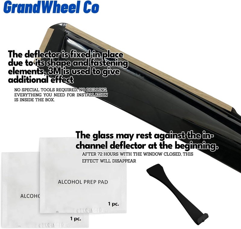 GrandWheel Co Smoke Tinted In-Channel Side Window Vent Visor Deflectors Rain Guards for Chevrolet Traverse 2018-2023 - 4pcs - Image 4