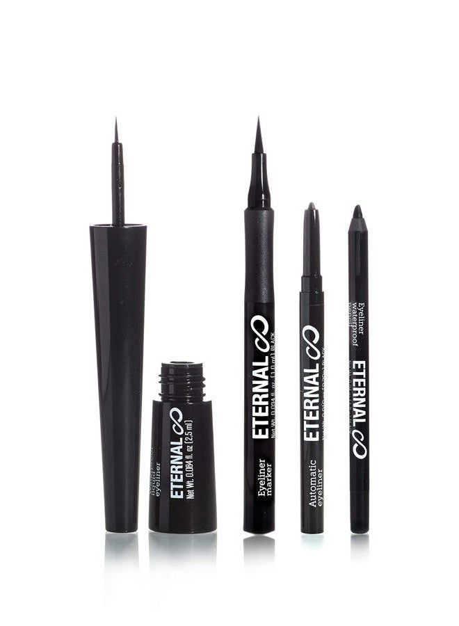 Eternal Cosmetics Waterproof Eyeliner 4 Collection: Professional Eyeliner Marker, Pencil with Vitamin E, Liquid Eyeliner, No Sharpener Twist Up Pencil – Long Lasting for a Natural Effect (Black) - Image 1