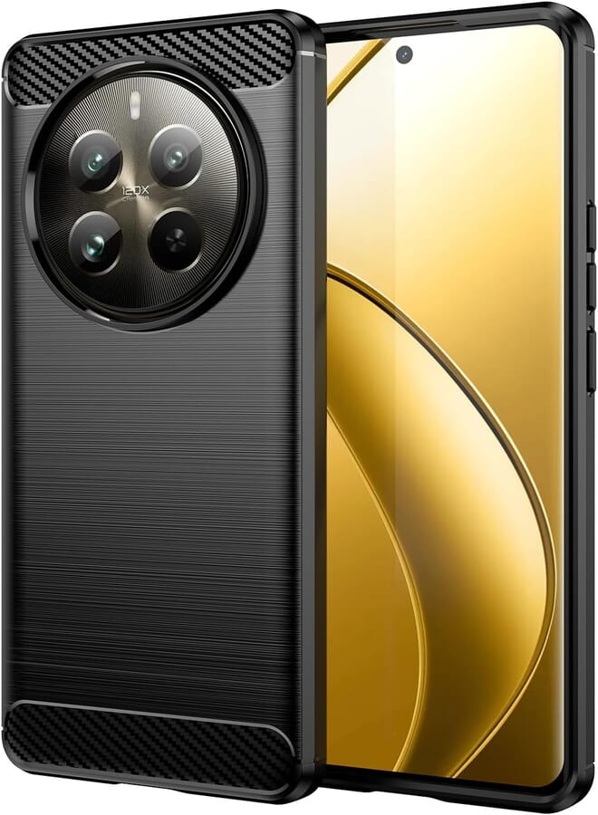 FASCINATION phone case compitable with Realme 12 pro plus (12 pro+) carbon Silicone Case Original Flexible Slim Enhanced Durable Anti-Shock Protector for Realme 12 pro plus (12 pro+) (Black)