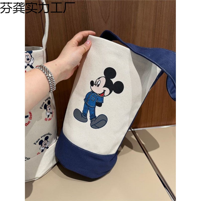 Office Worker Portable Handbag Canvas Cartoon Bucket Type Hand Carrying Lunch Bag Baoma Going Out Handbag - Image 4