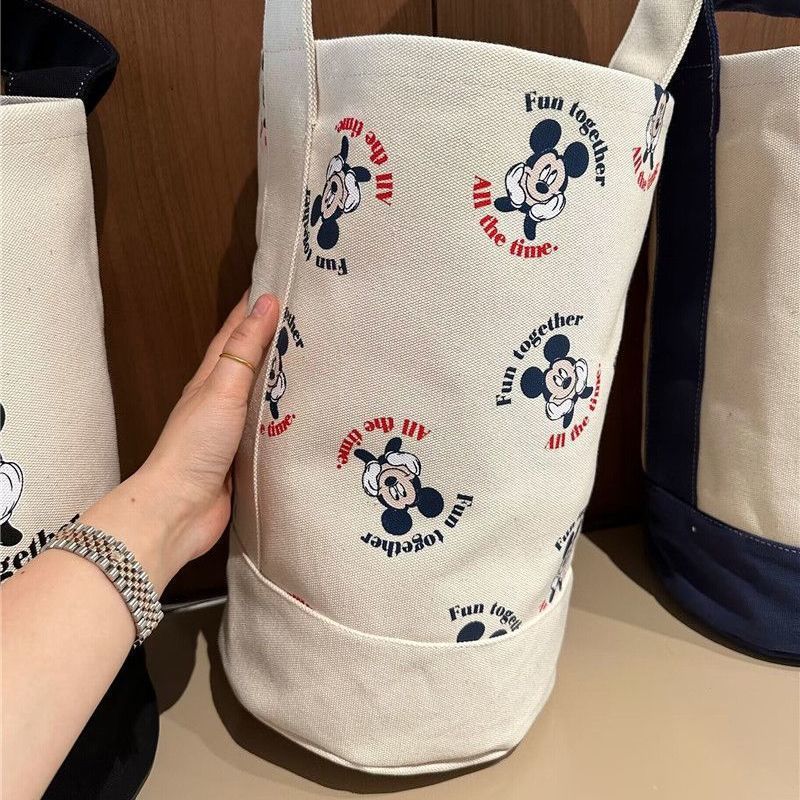 Office Worker Portable Handbag Canvas Cartoon Bucket Type Hand Carrying Lunch Bag Baoma Going Out Handbag - Image 1