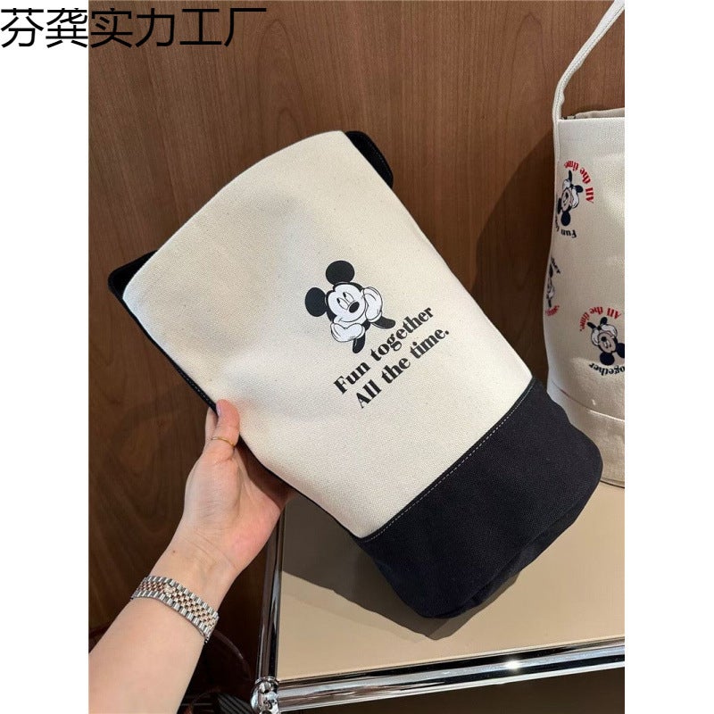 Office Worker Portable Handbag Canvas Cartoon Bucket Type Hand Carrying Lunch Bag Baoma Going Out Handbag - Image 3