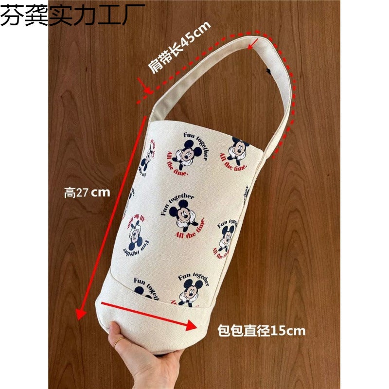 Office Worker Portable Handbag Canvas Cartoon Bucket Type Hand Carrying Lunch Bag Baoma Going Out Handbag - Image 5