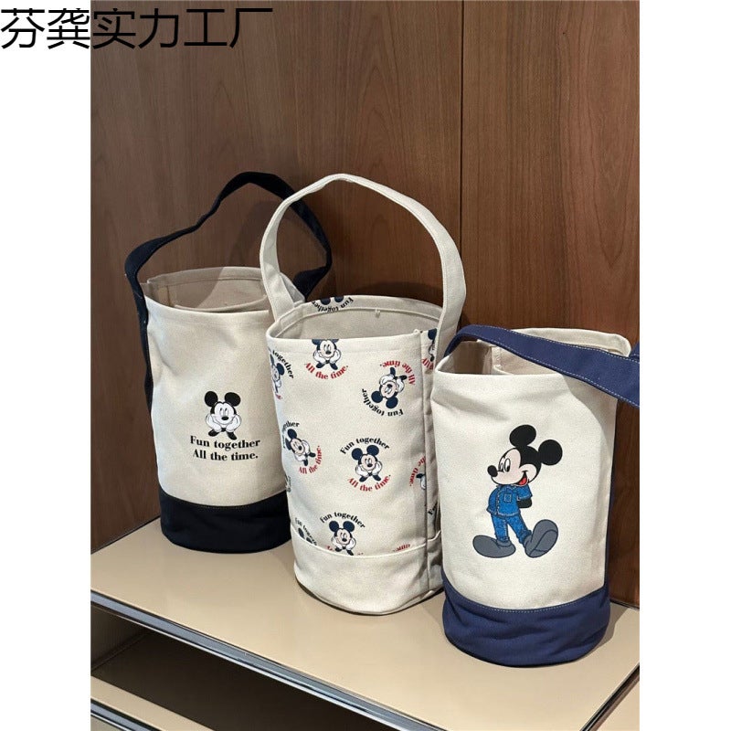 Office Worker Portable Handbag Canvas Cartoon Bucket Type Hand Carrying Lunch Bag Baoma Going Out Handbag - Image 2