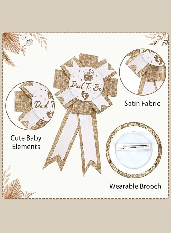 Organizer 3PCS Baby Shower Neutral Burlap Mom to Be Sash Rustic Boho Baby Gender Reveal Sash Baby Shower Tinplate Badge Pin Mommy Sash And Daddy to Be Badge for Gender Reveal and Baby Showers Decorations - Image 4