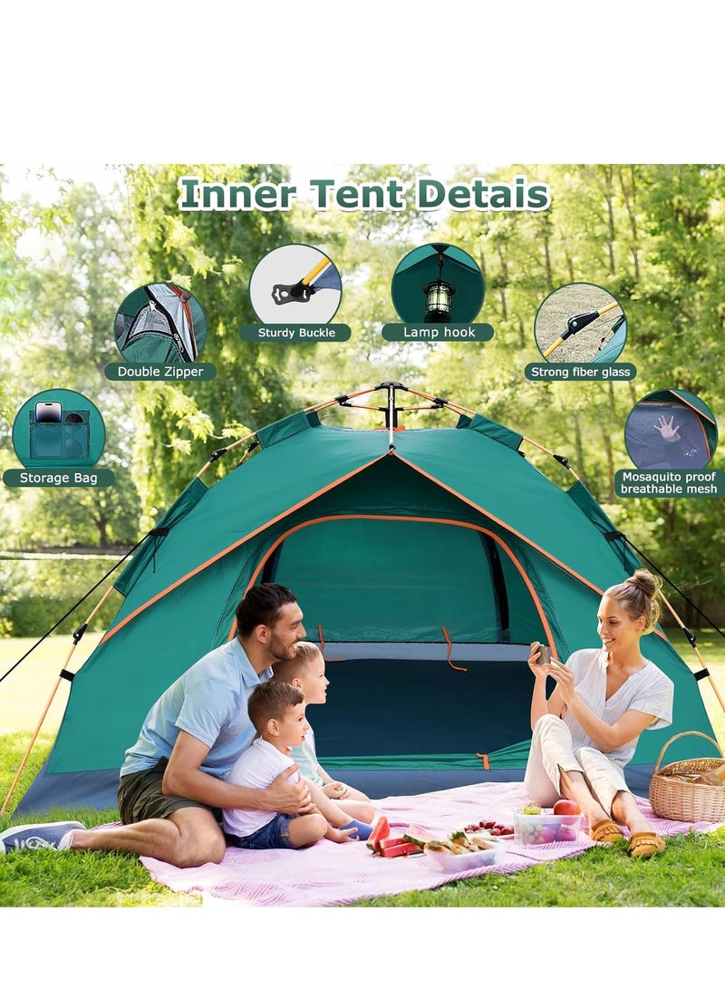 خيمة تخييم - خيمة عائلية فورية تتسع من 3 إلى 4 أشخاص، خيام أوتوماتيكية للتخييم، خيمة تخييم عائلية مقاومة للماء، خيمة سهلة التركيب، خيمة محمولة مقاومة للرياح على شكل قبة للتخييم والمشي لمسافات طويلة والسفر - Image 5