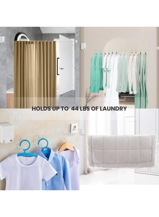 خط الغسيل القابل للسحب الملابس ذات الخدمة الشاقة التجفيف خط الغسيل الملابس الداخلية والخارجية المثبتة على الحائط مجفف الملابس الحبال سحب خط الفولاذ المقاوم للصدأ القابل للضبط 14 قدمًا (خط سيجلس وردي - Image 3