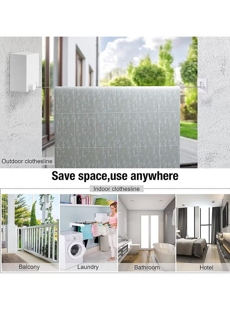 خط الغسيل القابل للسحب الملابس ذات الخدمة الشاقة التجفيف خط الغسيل الملابس الداخلية والخارجية المثبتة على الحائط مجفف الملابس الحبال سحب خط الفولاذ المقاوم للصدأ القابل للضبط 14 قدمًا (خط سيجلس وردي - Image 4