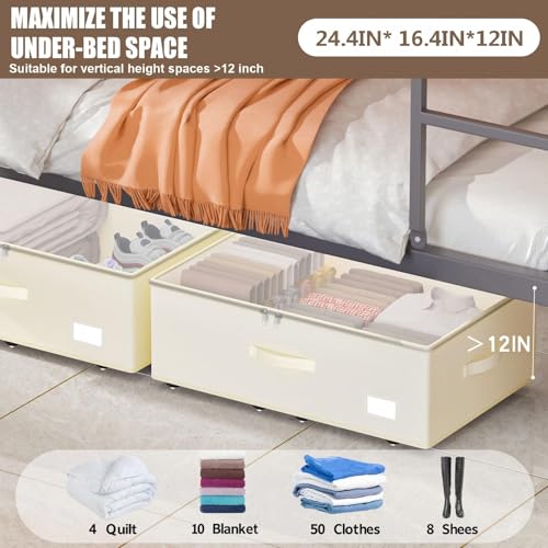 EE-RoomWorld Under Bed Storage with Wheels, No Assemble Required 12 inches height Under Bed Storage bins,Large capacity Rolling Underbed Shoe Storage containers，dorm underbed storage drawers - Image 3