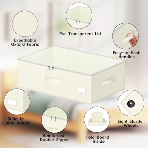EE-RoomWorld Under Bed Storage with Wheels, No Assemble Required 12 inches height Under Bed Storage bins,Large capacity Rolling Underbed Shoe Storage containers，dorm underbed storage drawers - Image 2