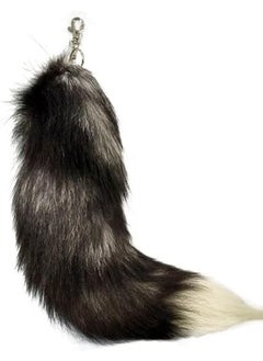 Generic Natural Fox Tail Keychain Charm for Women Black Fox White Tip 