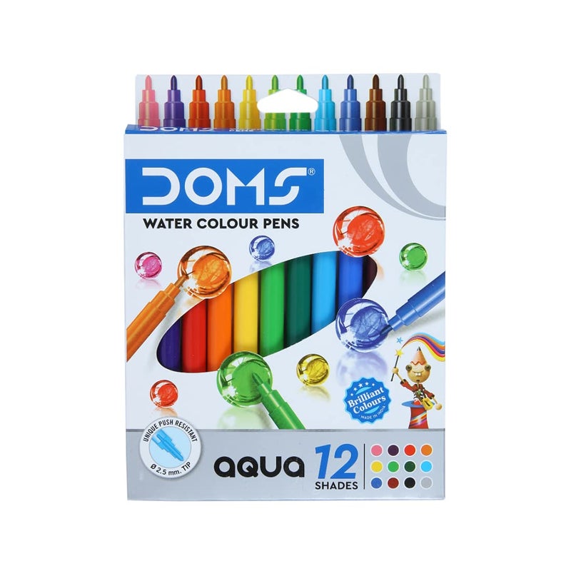 DOMS Doms Aqua 12 Shades Watercolour Sketch Pen Set | Unique Push Resistant Tip With Bright & Intense Colors | Non-Toxic & Safe For Kids | Colourful Sketching, Doodling & Mandala Art | Pack of 5  - Image 1