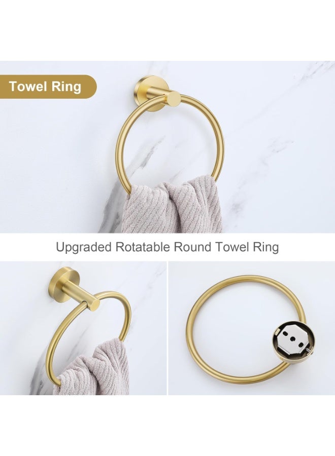 TodyJeyHo 4-piece gold-plated frosted gold bathroom accessories set, SUS304 stainless steel bathroom four-gold set, round toilet paper holder set, wall-mounted - Image 3