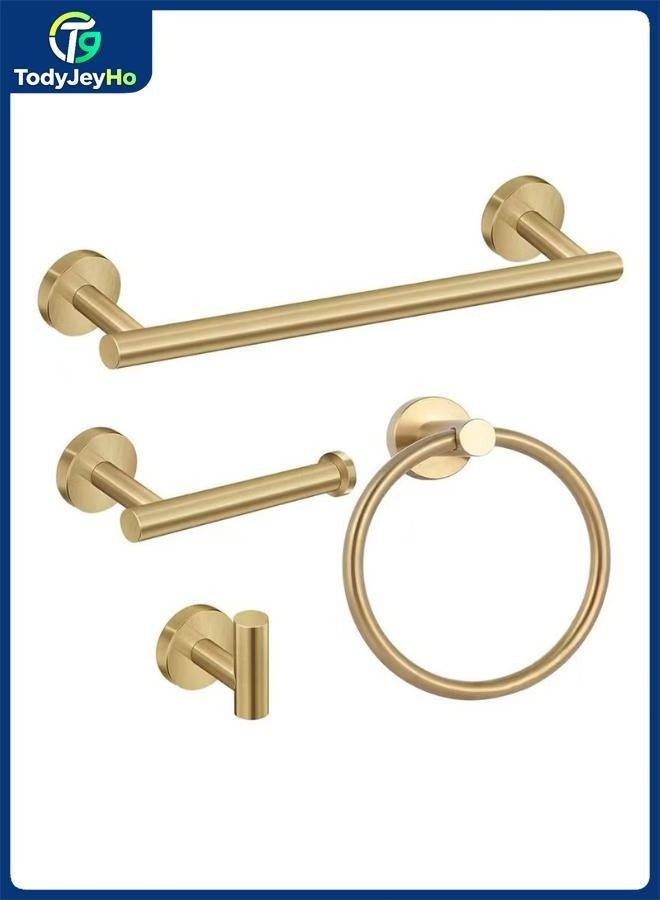 TodyJeyHo 4-piece gold-plated frosted gold bathroom accessories set, SUS304 stainless steel bathroom four-gold set, round toilet paper holder set, wall-mounted - Image 1