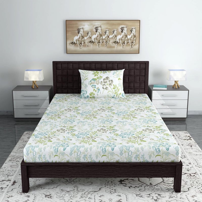 Divine Casa 100 Cotton Bedsheet Set for Single Bed 1 Single Cotton Bedsheet Pillow Cover 144 TC Breathable WrinkleFree Aesthetic Single Bedsheet Set Mineral Green - Image 2