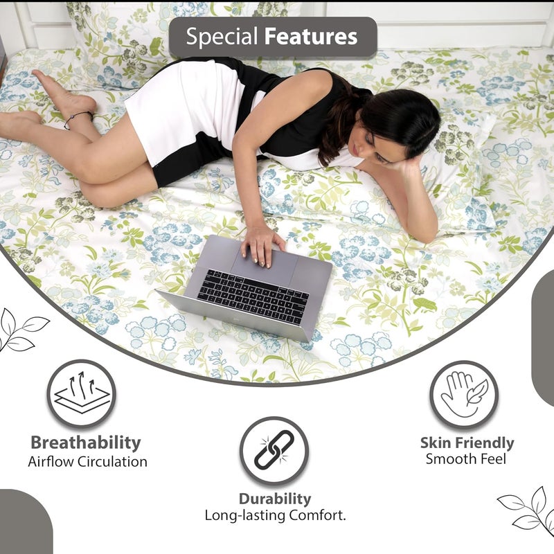 Divine Casa 100 Cotton Bedsheet Set for Single Bed 1 Single Cotton Bedsheet Pillow Cover 144 TC Breathable WrinkleFree Aesthetic Single Bedsheet Set Mineral Green - Image 3
