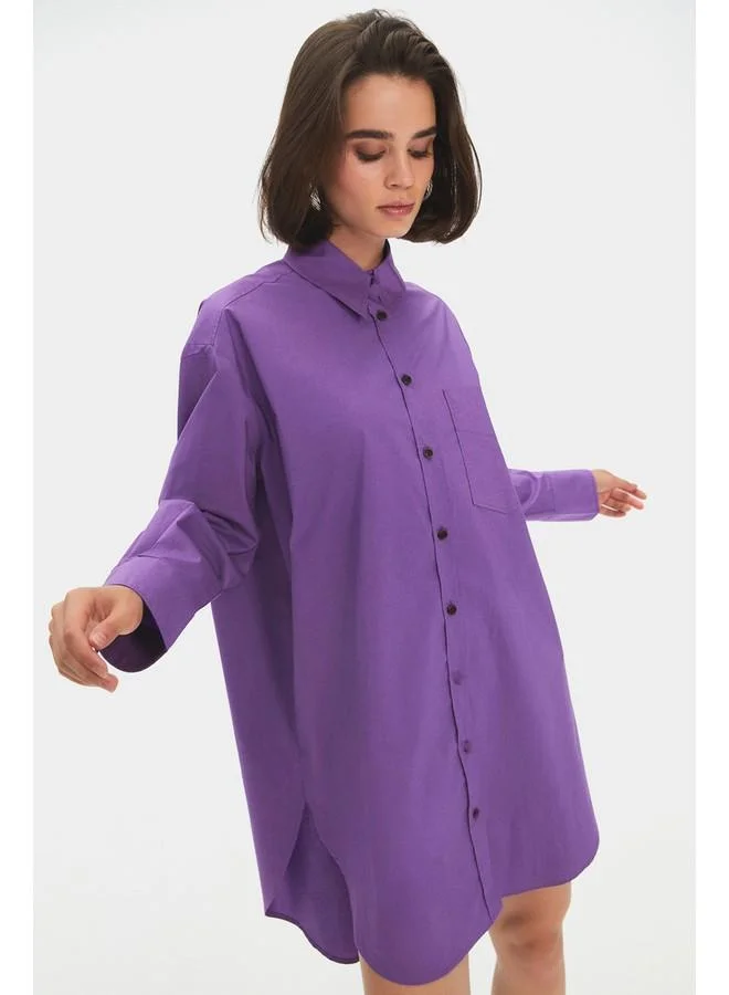 JUNE Purple Button-Down Dress