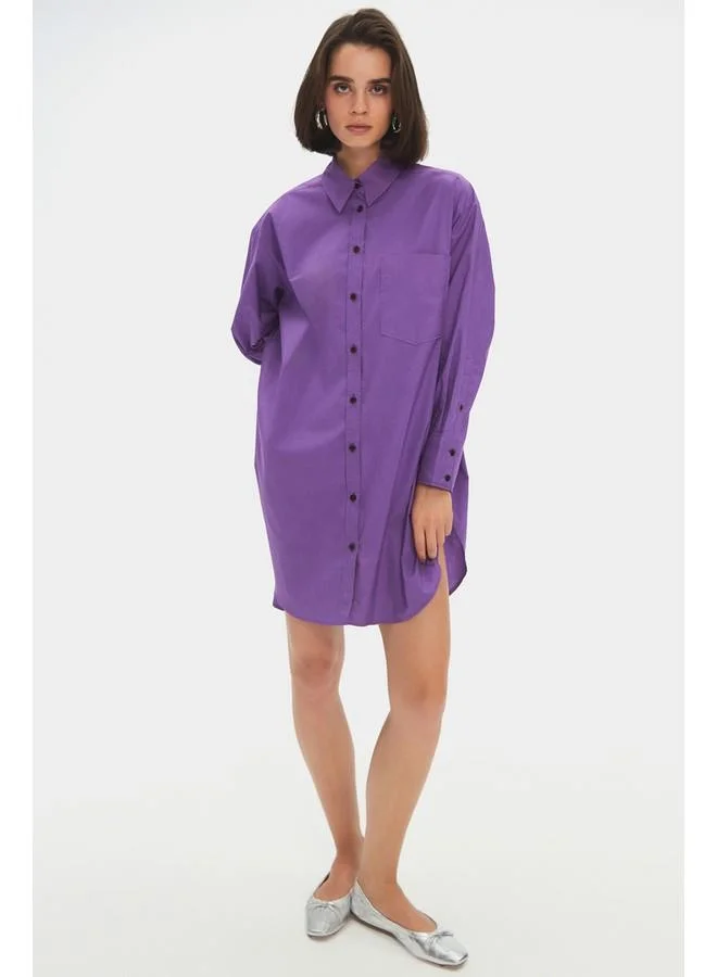 JUNE Purple Button-Down Dress