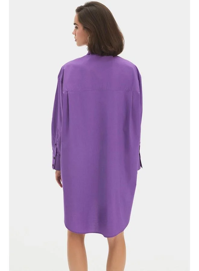 JUNE Purple Button-Down Dress