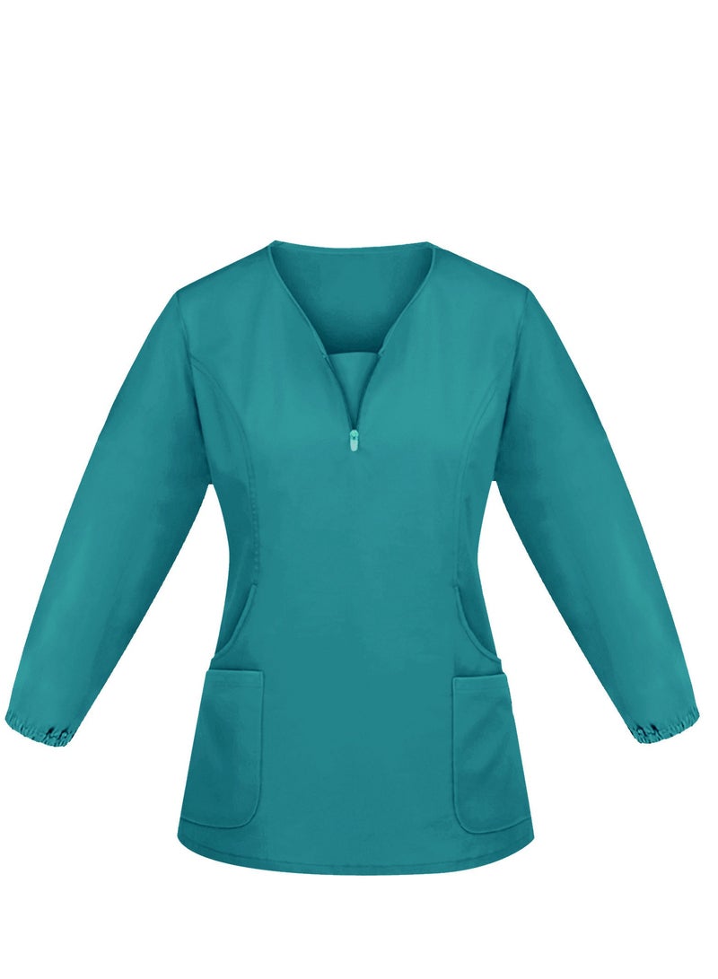Solid V Neck Medical Scrubs Set，Medical Uniform Stretch Contrast Binding Top - Image 2