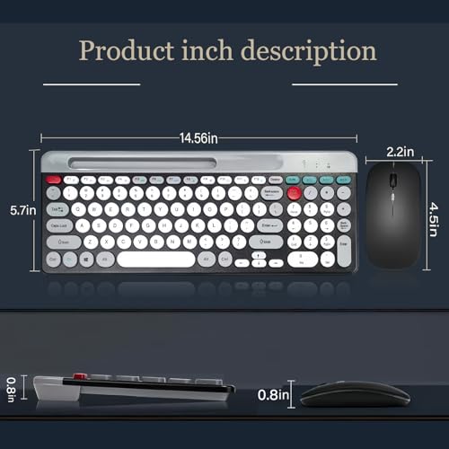 Guiheng Wireless Keyboard and Mouse Combo with Phone Tablet Holder, Rechargeable Dual-Mode (Bluetooth 5.0 and 3.0 +2.4G) Multi-Device Silent Mouse for Windows, iPad, Tablet, MacOS,iOS,Android (White+Grey) - Image 2