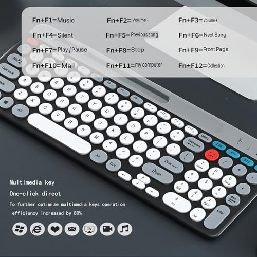 Guiheng Wireless Keyboard and Mouse Combo with Phone Tablet Holder, Rechargeable Dual-Mode (Bluetooth 5.0 and 3.0 +2.4G) Multi-Device Silent Mouse for Windows, iPad, Tablet, MacOS,iOS,Android (White+Grey) - Image 4