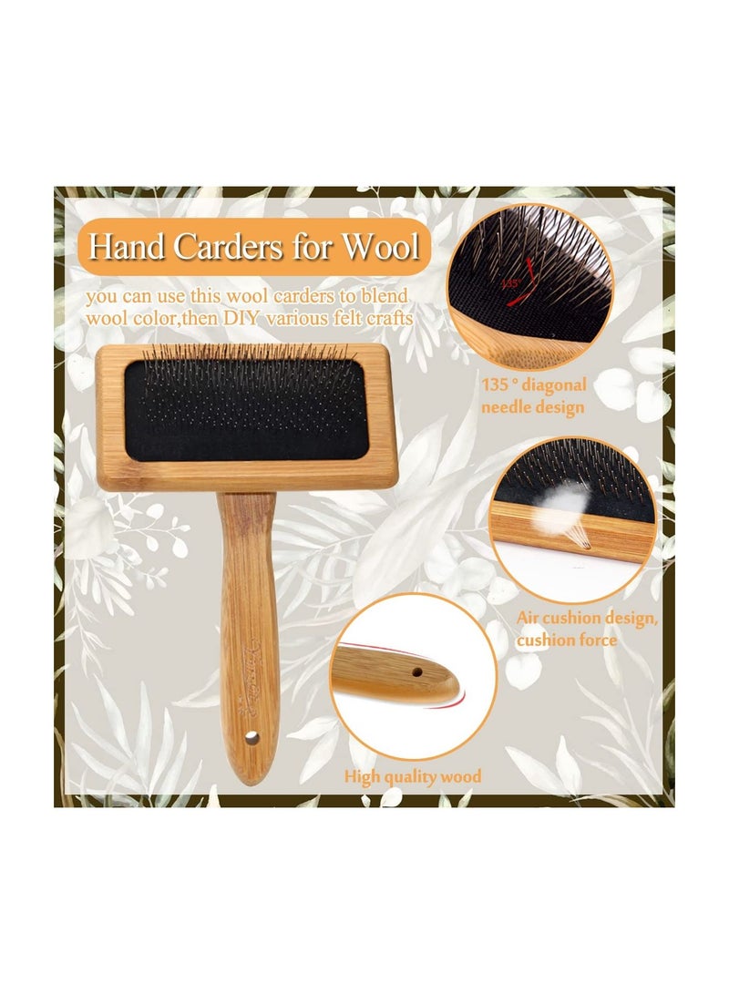 SYOSI 2 PCS Hand Carders for Wool, Wool Carders Set Needle Felting Tools Solid Wood Handles Slicker Brush for Dogs Grooming , Carding Brushes Craft Tool Essentials for Needle Felting Wool  - Image 2
