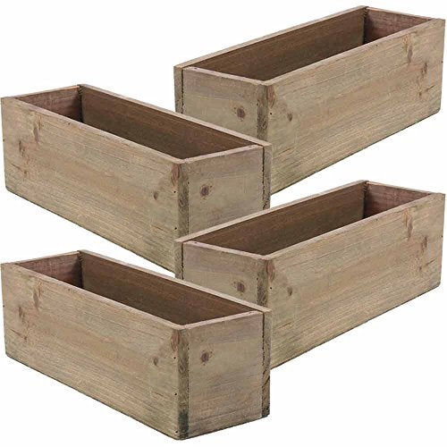 Accent Decor صندوق زراعة خشبي، خشب ريفي، بطانة بلاستيكية، ديكور حديقة، ديكورات مطاعم وأعراس، باقات زفاف، مركز طاولة، مستطيل، 12 × 4 بوصة، (مستطيل)، (مجموعة من 4) - Image 1
