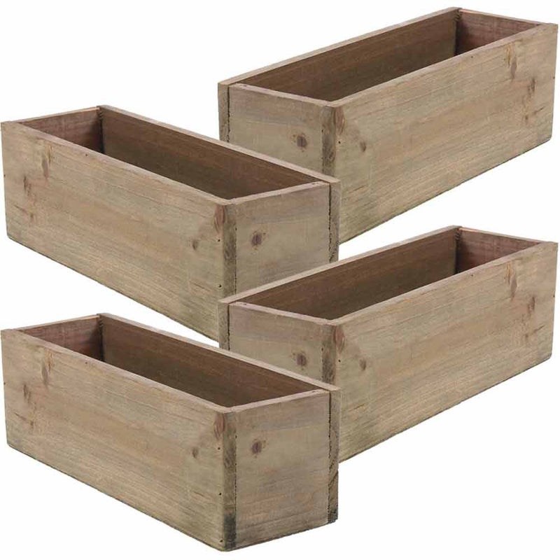 Accent Decor صندوق زراعة خشبي، خشب ريفي، بطانة بلاستيكية، ديكور حديقة، ديكورات مطاعم وأعراس، باقات زفاف، مركز طاولة، مستطيل، 12 × 4 بوصة، (مستطيل)، (مجموعة من 4) - Image 5