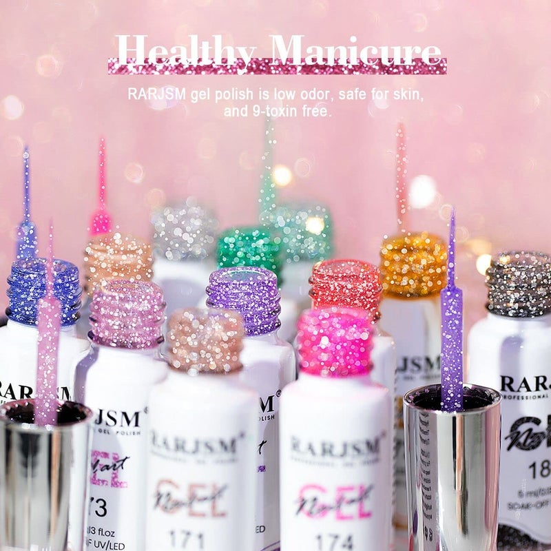 RARJSM Reflective Glitter Nail Art Gel Liner Flash Diamond Painted Gel Nail Polish 12 Colors 5ml Sparkle Silver Brown Hot Pink Green Black Pigment UV LED Soak off Curing Requires for Nail Design - Image 2