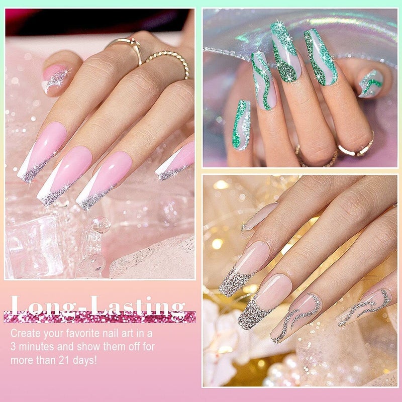 RARJSM Reflective Glitter Nail Art Gel Liner Flash Diamond Painted Gel Nail Polish 12 Colors 5ml Sparkle Silver Brown Hot Pink Green Black Pigment UV LED Soak off Curing Requires for Nail Design - Image 4