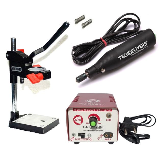TECHDELIVERS Goldsmith Tools Drill Machine PCB Driller with Transformer Power Supply Bits Set and PCB Drill Machine Stand - Image 1