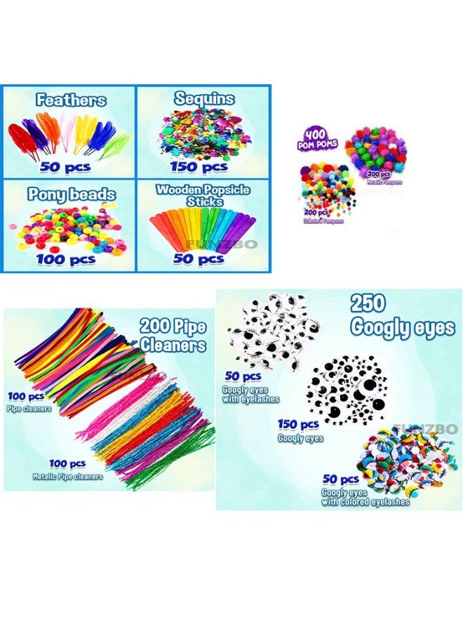 أعمال فنية إبداعية للأطفال، مجموعة ألعاب فنية إبداعية، تحتوي على عيون ملتوية، عصي ملونة، ريش، لامع، كرات فوم لامعة - Image 2